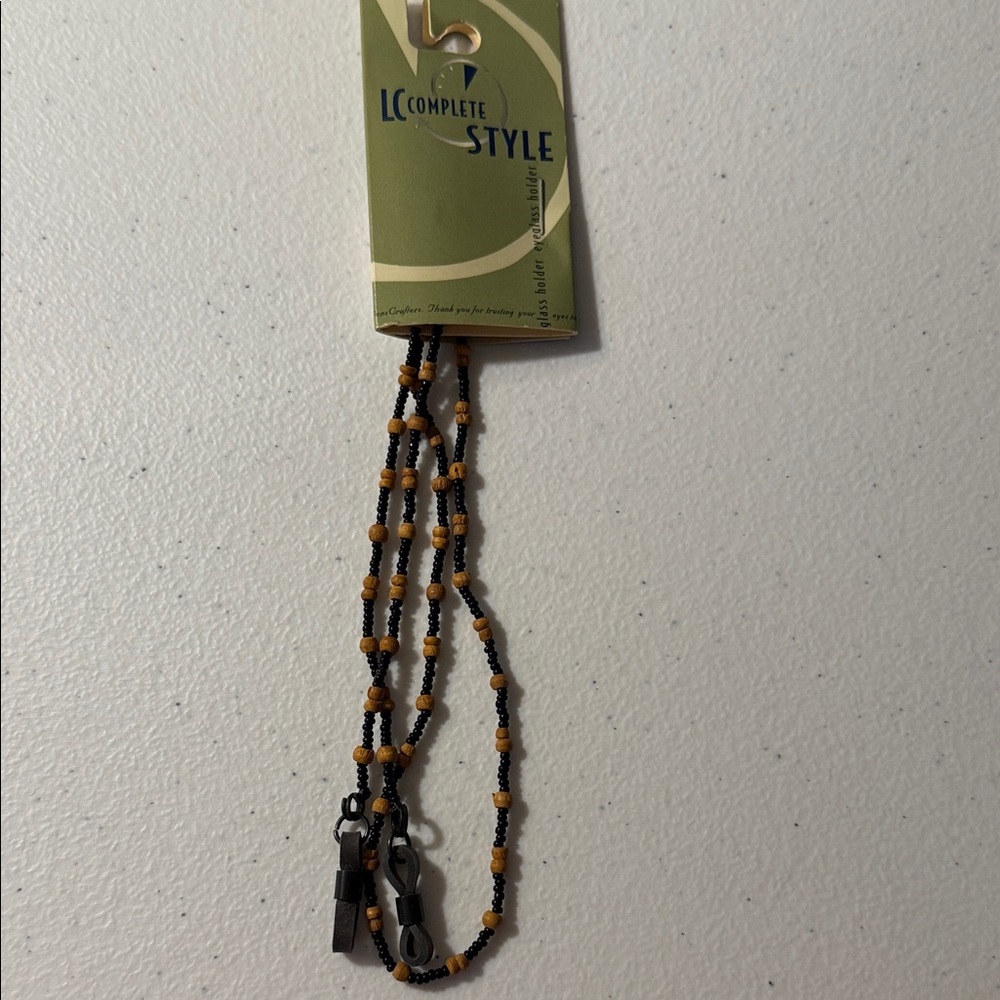 Beaded Eyeglass Holder - Black and Tan